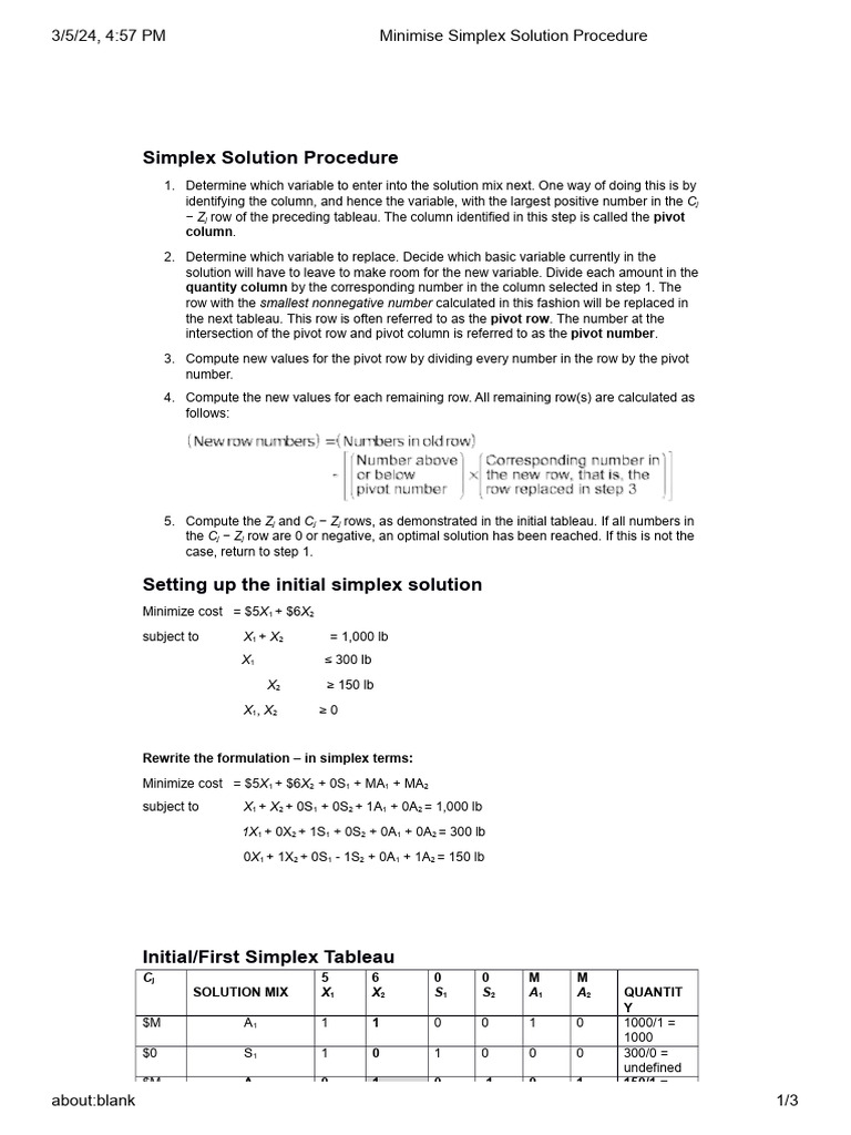 Minimise Simplex Solution Procedure | PDF | Applied Mathematics ...