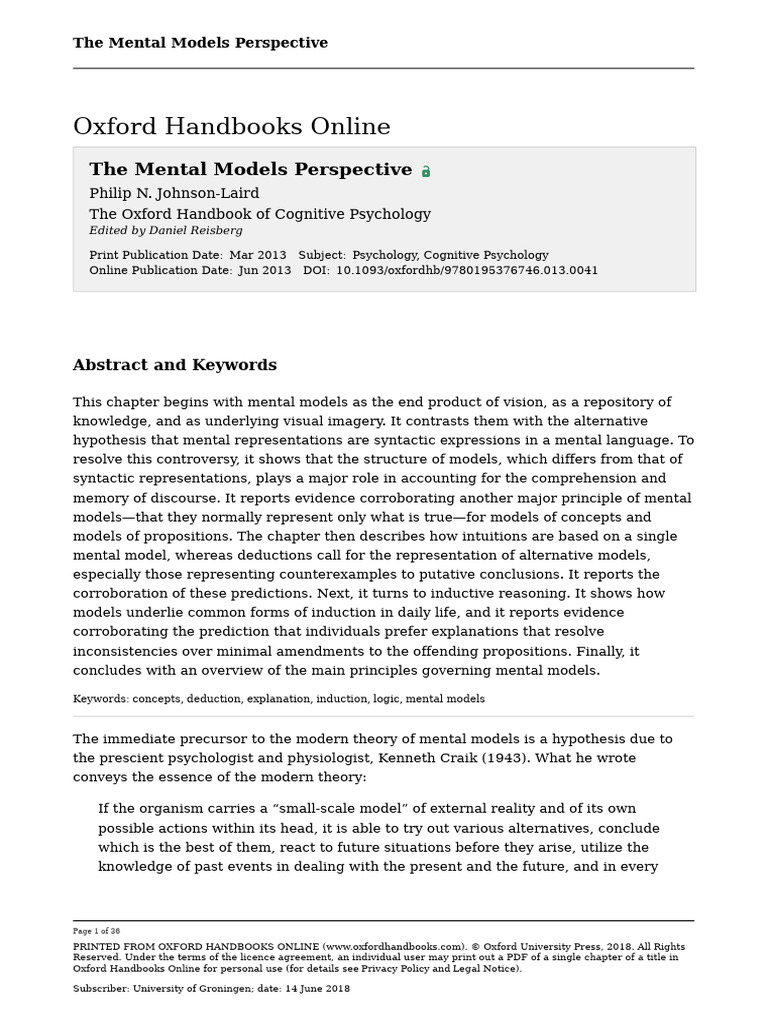 Johnson-Laird's Mental Models Explained | PDF | Logic | Deductive Reasoning