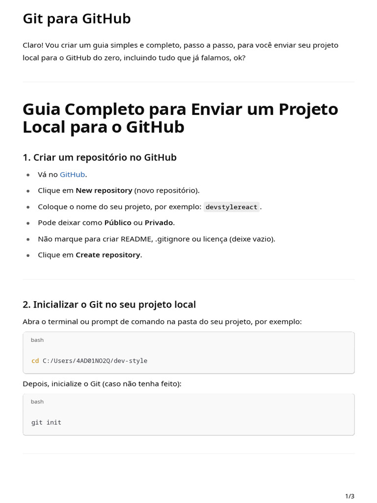 Enviando Projetos Locais para GitHub | PDF