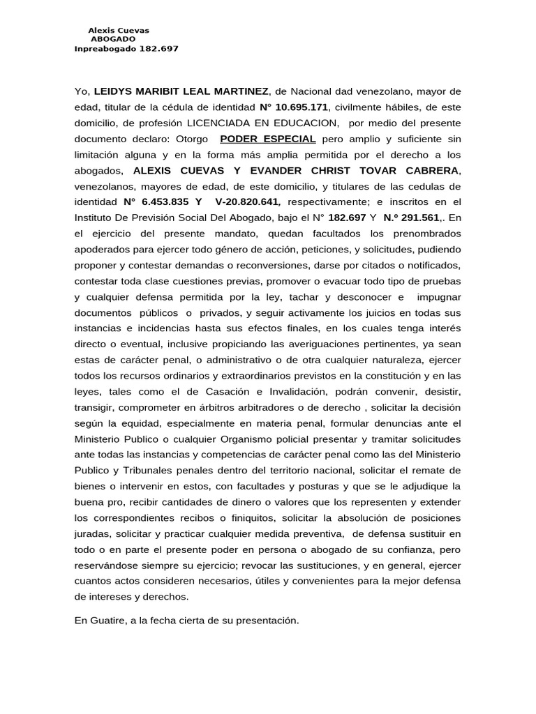 Poder Especial para Abogados en Venezuela | PDF | Justicia | Crimen y ...