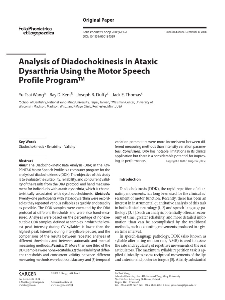 Diadochokinesis in Ataxic Dysarthria Analysis | PDF | Human Voice