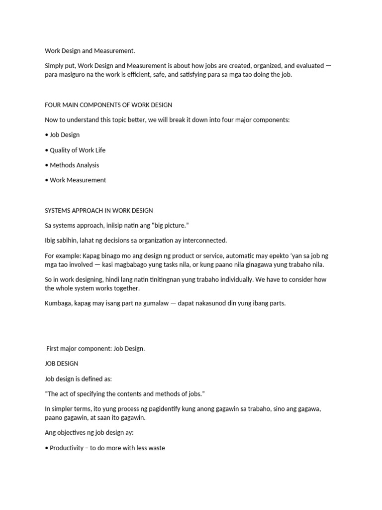 Work Design: Components and Approaches | PDF | Workplace