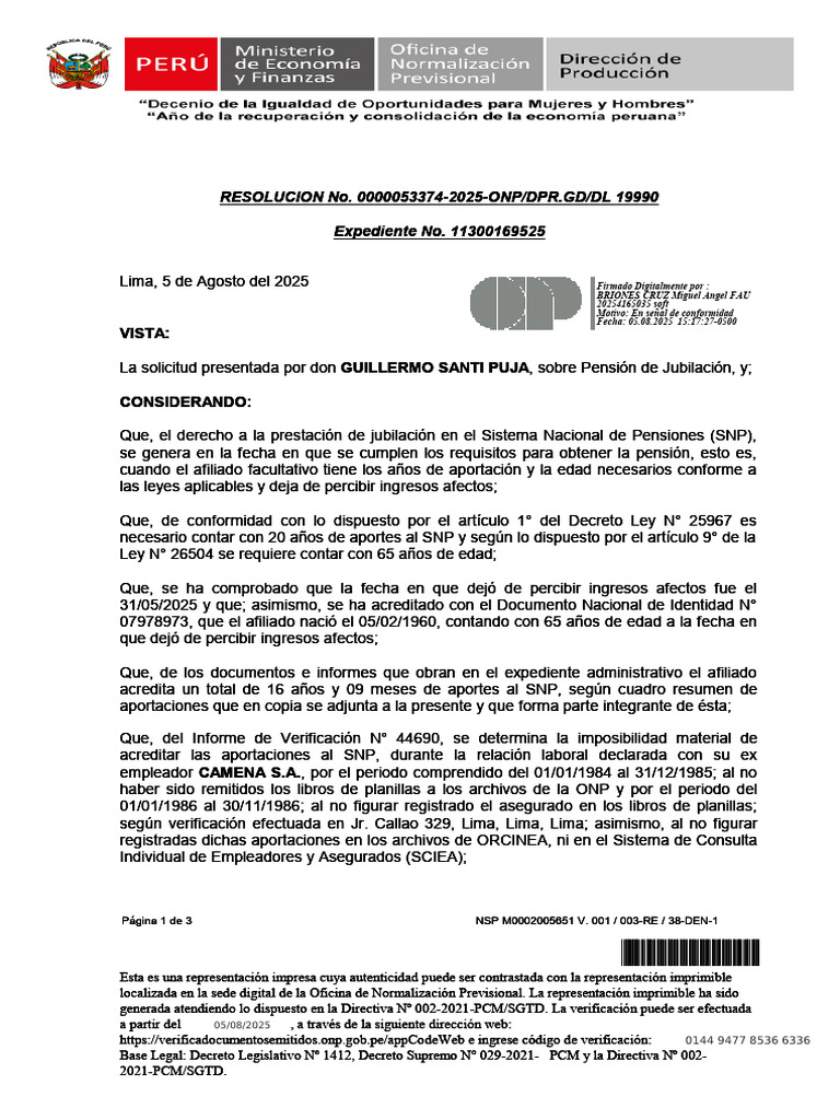Resolución de Pensión de Jubilación ONP | PDF | Jubilación | Pensión