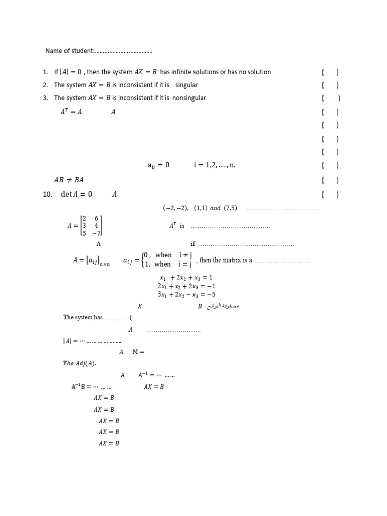 Matrix Solutions and Properties Quiz | PDF | Matrix (Mathematics ...