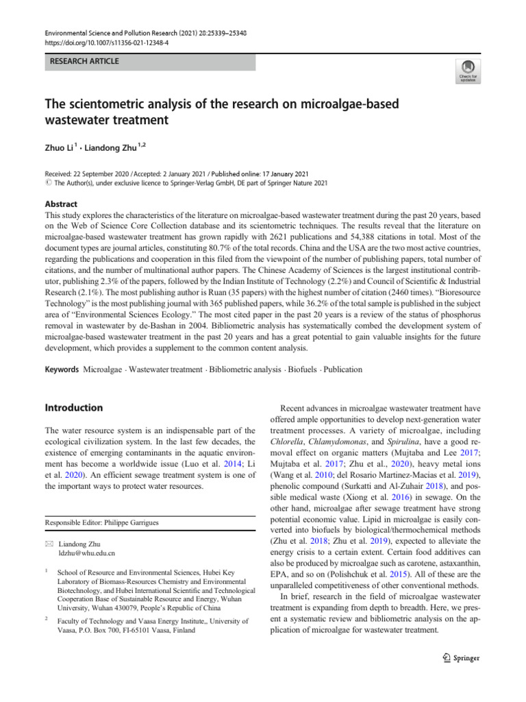 Microalgae Wastewater Treatment Analysis | PDF | Science