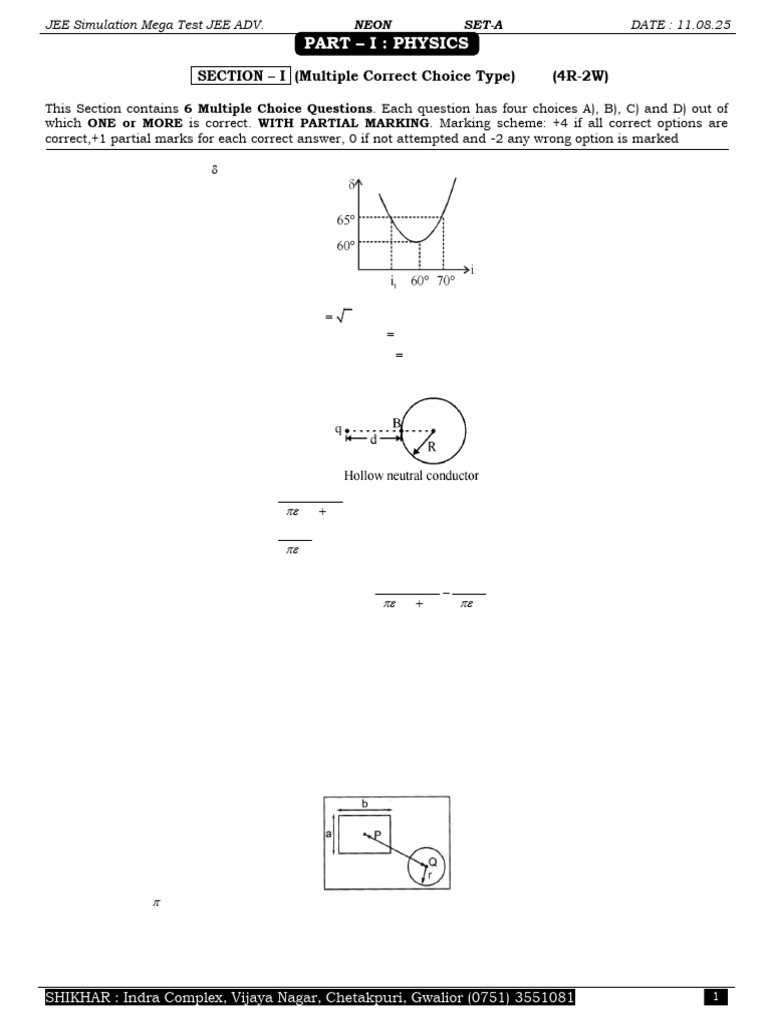 JEE Advanced Physics Mega Test Set-A | PDF | Force | Sphere