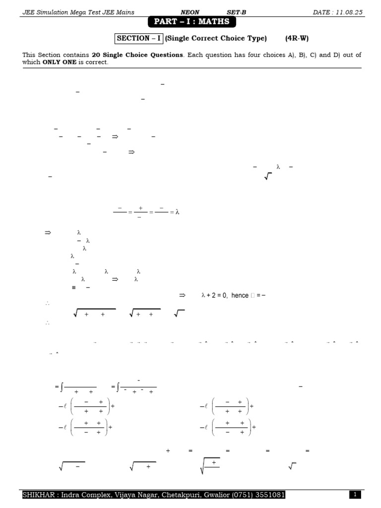 JEE Mains 2025 Simulation Test Set-B | PDF | Force | Acceleration