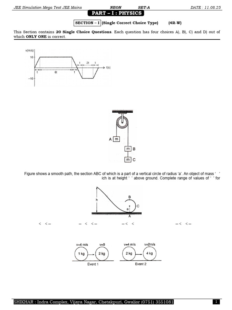 JEE Mains Physics Mega Test Set-A | PDF | Force | Capacitance