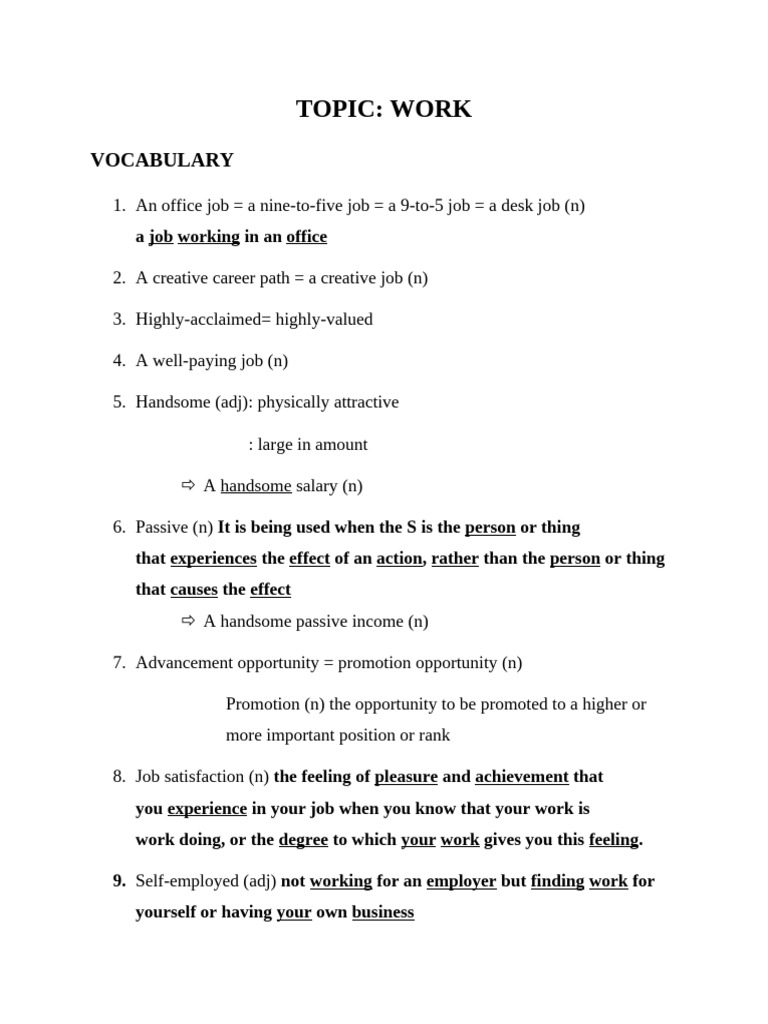 Essential Work Vocabulary Guide | PDF | Behavioural Sciences ...