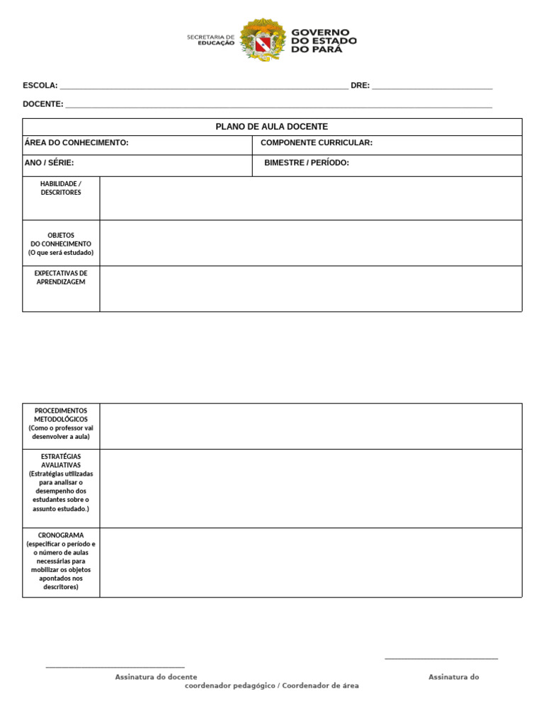 Plano de Aula Docente: Estrutura e Metodologia | PDF