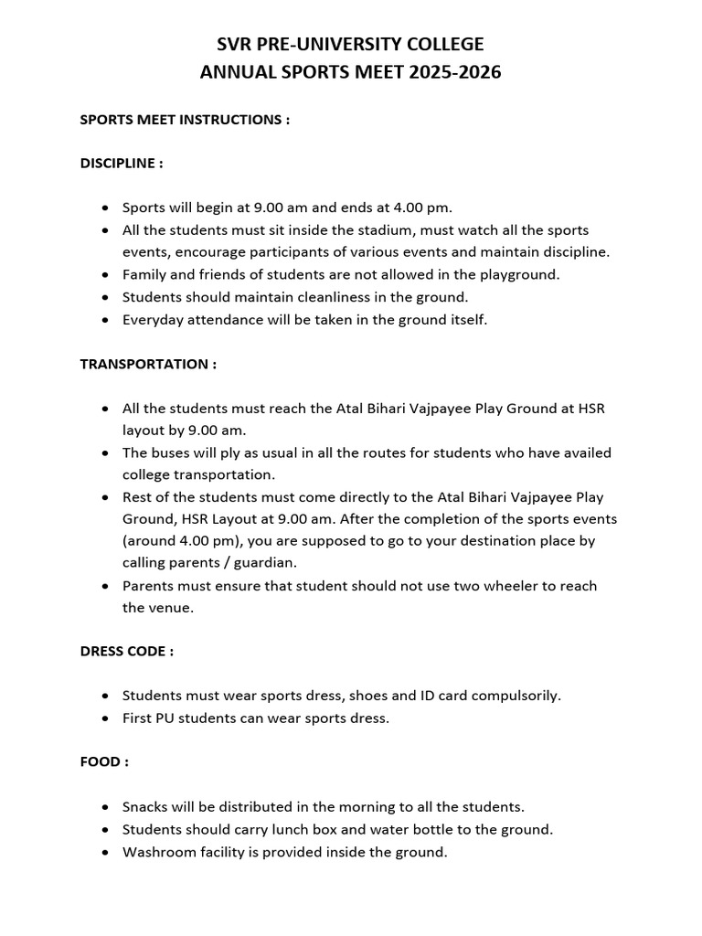 Annual Sports Meet Instructions | PDF