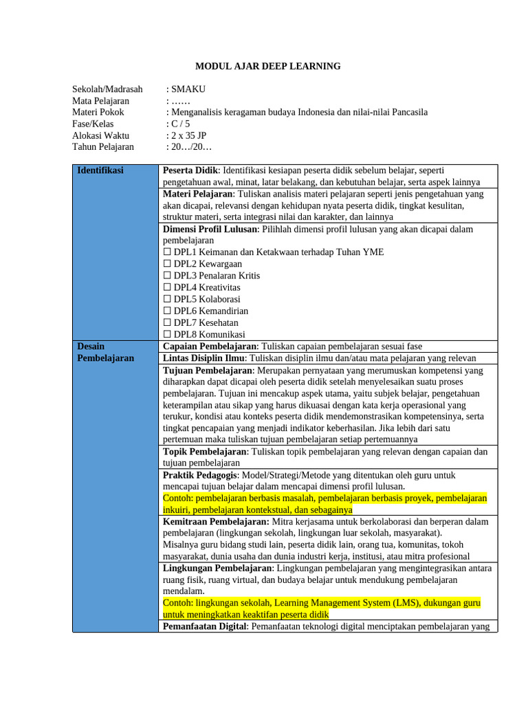 Format Modul Ajar Deep Learning | PDF