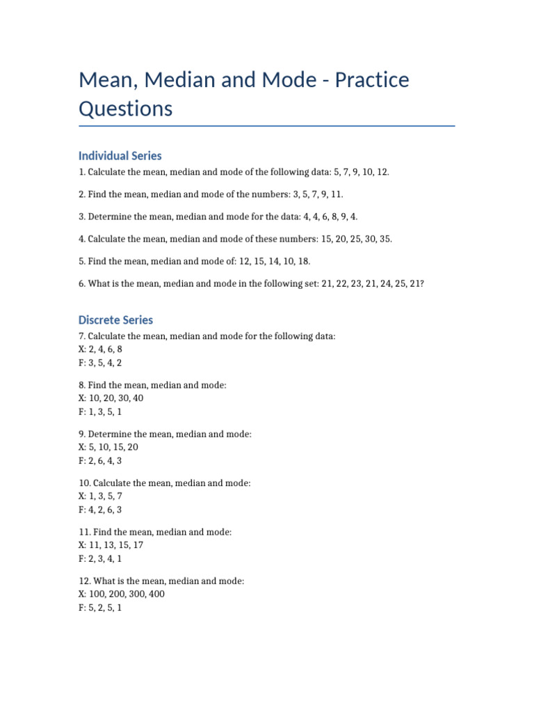 Mean, Median, Mode Practice Questions | PDF