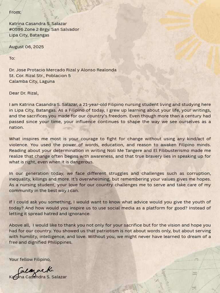 Letter to Dr. Rizal: Inspiring Change | PDF