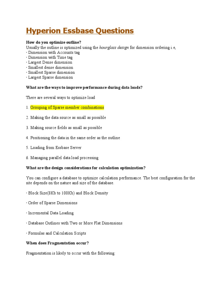 Hyperion Essbase Optimization Insights | PDF