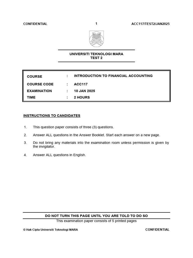 ACC117 Financial Accounting Test 2 | PDF | Cheque | Debits And Credits