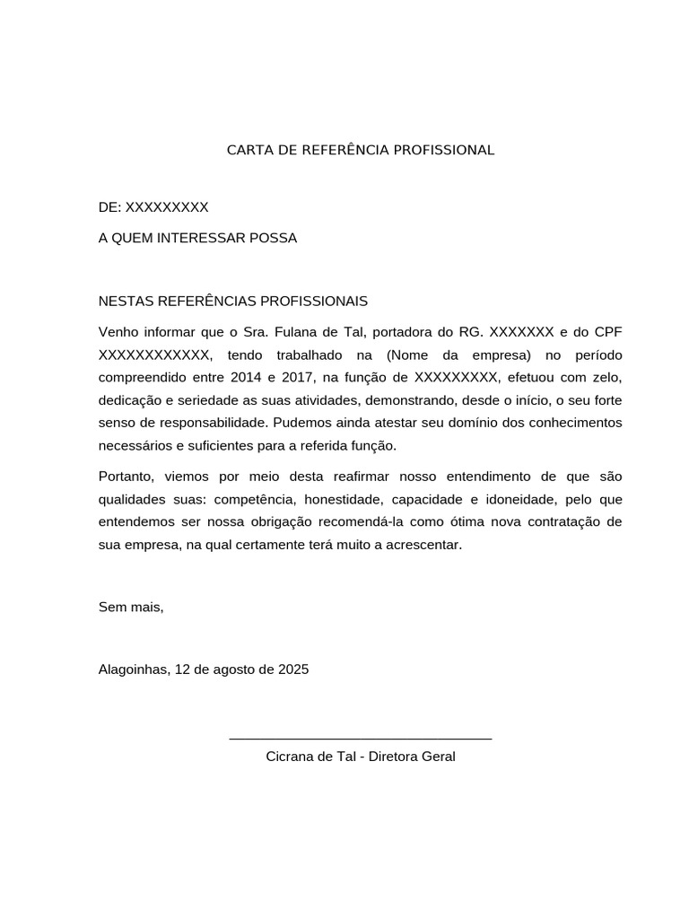 Carta de Referência Profissional | PDF