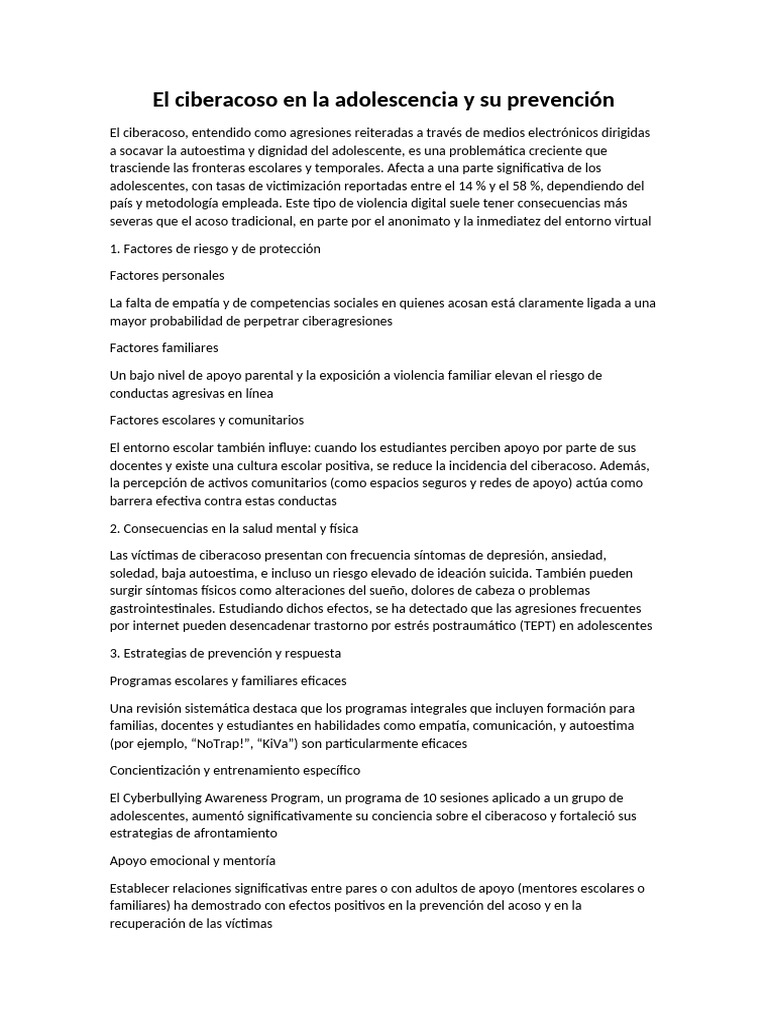 Estrategias para prevenir ciberacoso adolescente | PDF | Acoso ...