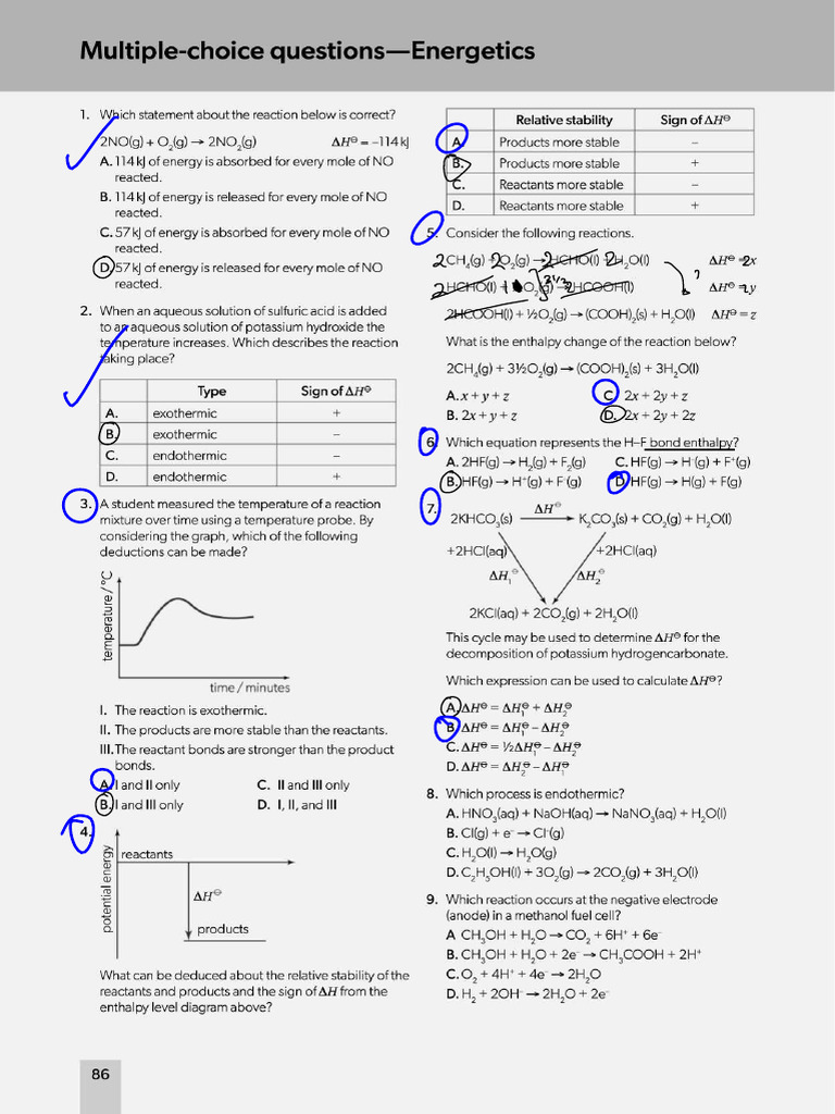 Energetics Multiple-Choice Questions | PDF | Chemical Reactions | Enthalpy