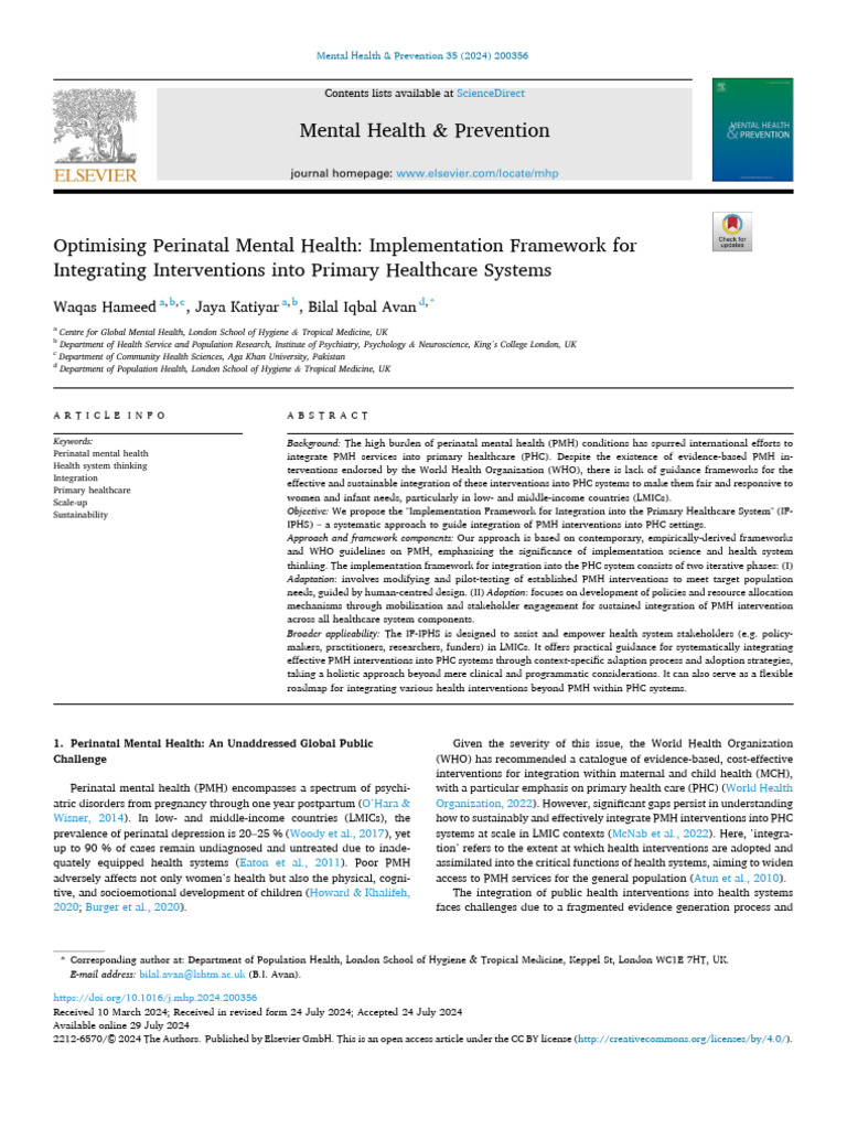 Integrating Perinatal Mental Health in PHC | PDF | Mental Health | Policy