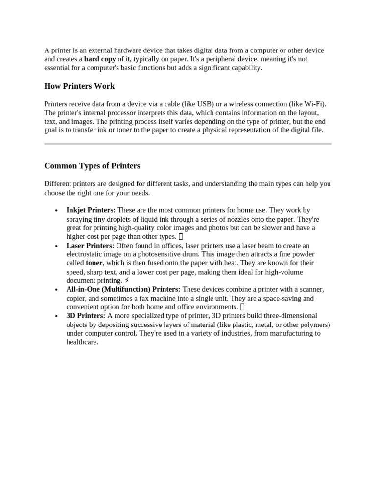 Types of Printers Explained | PDF