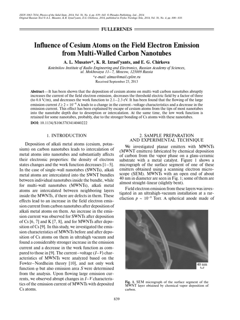 Influence of Cesium Atoms On The Field Electron Emission From Multi ...