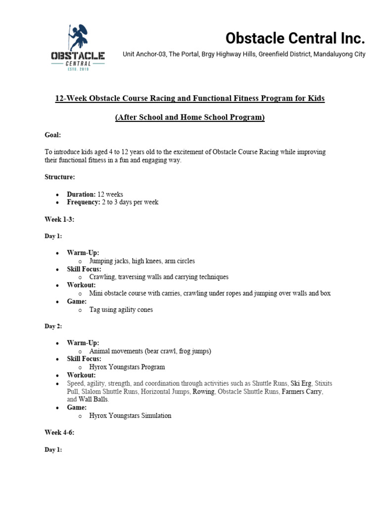Kids' 12-Week Obstacle Course Program | PDF