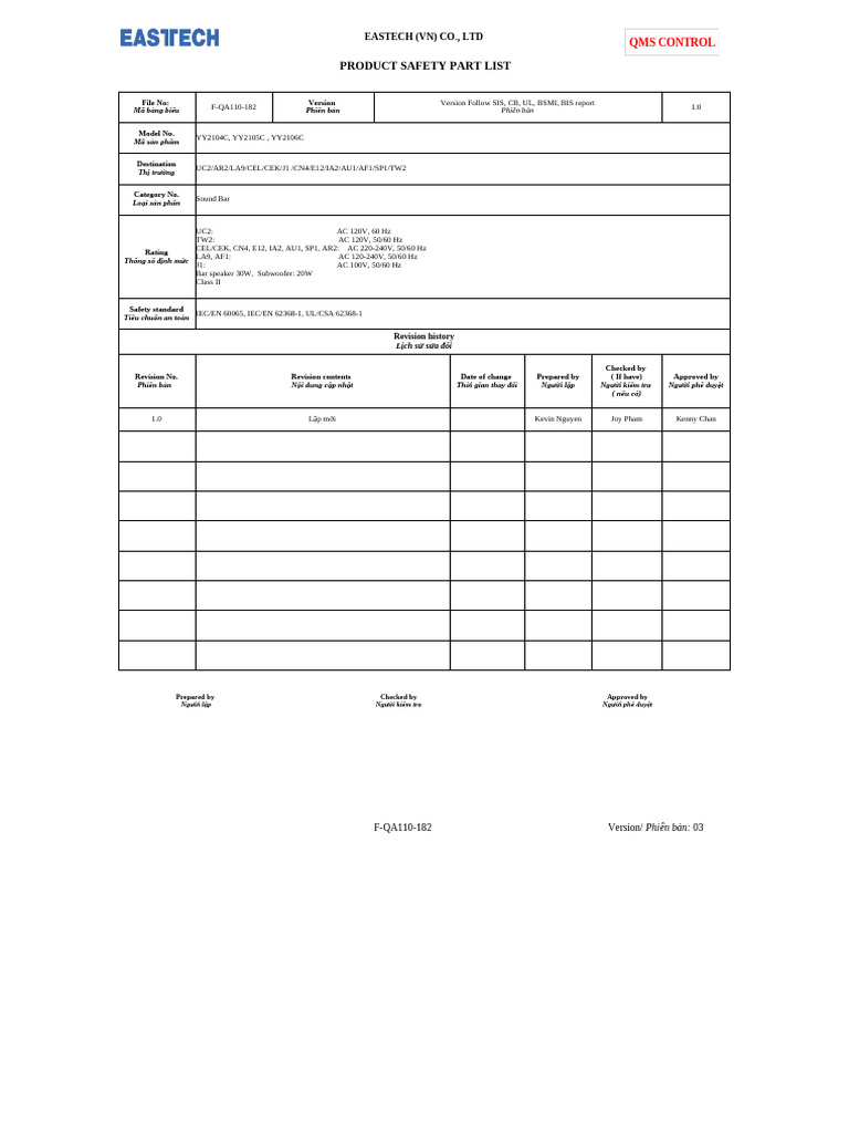 CCL Report Sony CH1 - Safety Part List - Draft - 2 | PDF