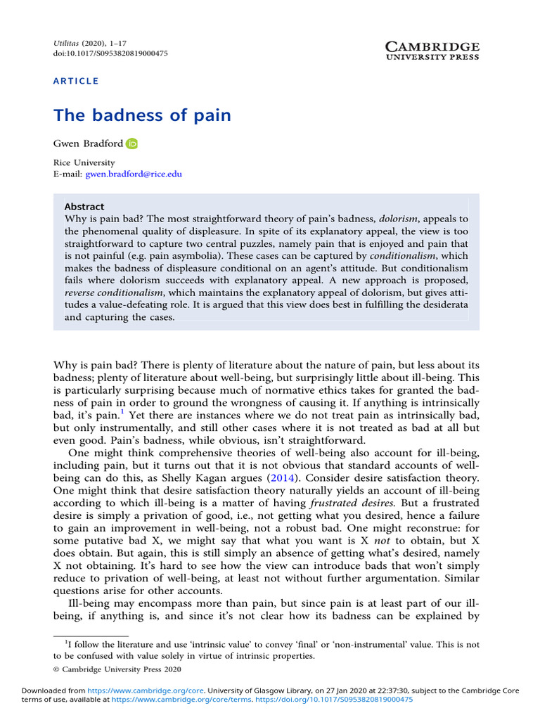 Understanding the Badness of Pain | PDF | Experience | Pleasure