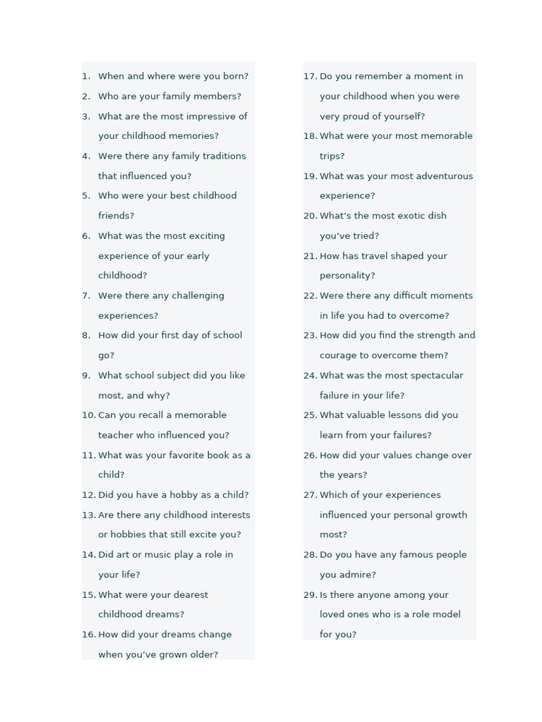 Life Reflection Questions Guide | PDF | Psychology | Psychological Concepts