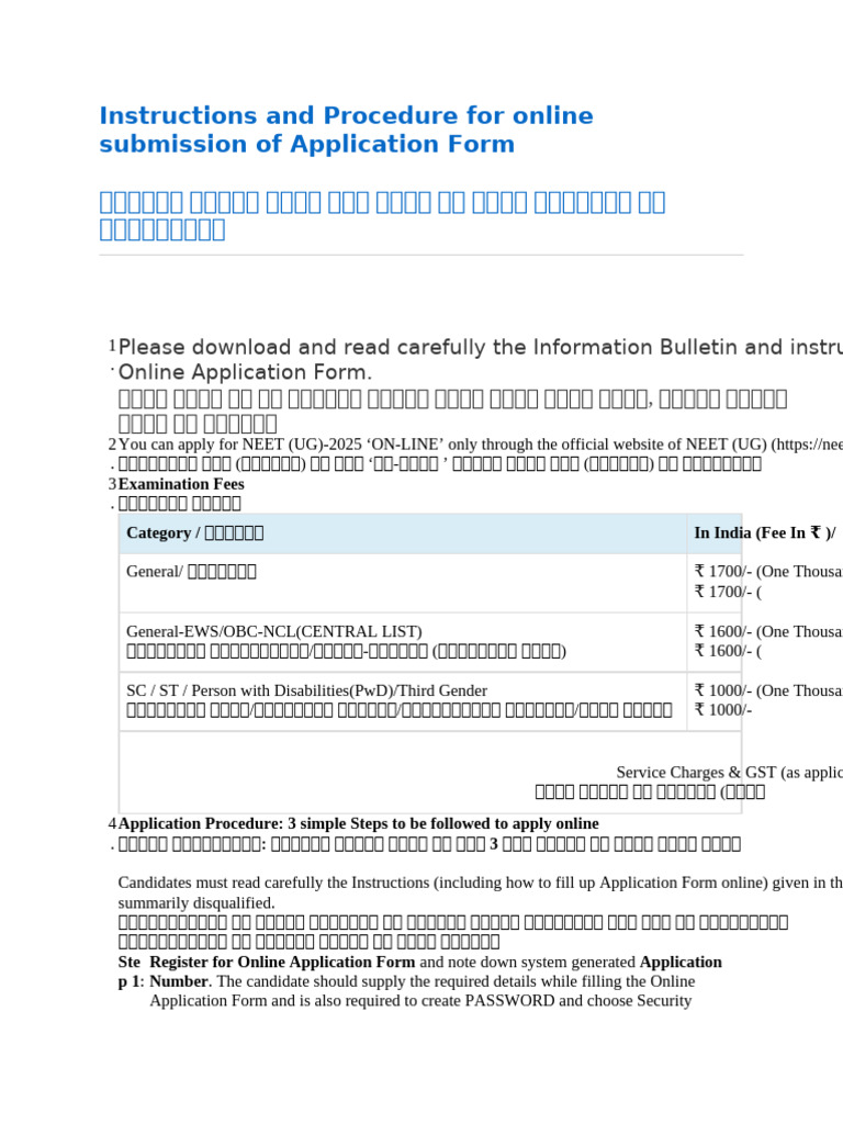 Instructions and Procedure for online submission of Application Form ...