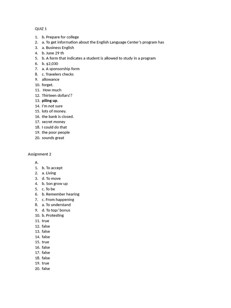 College Preparation Quiz Answers | PDF