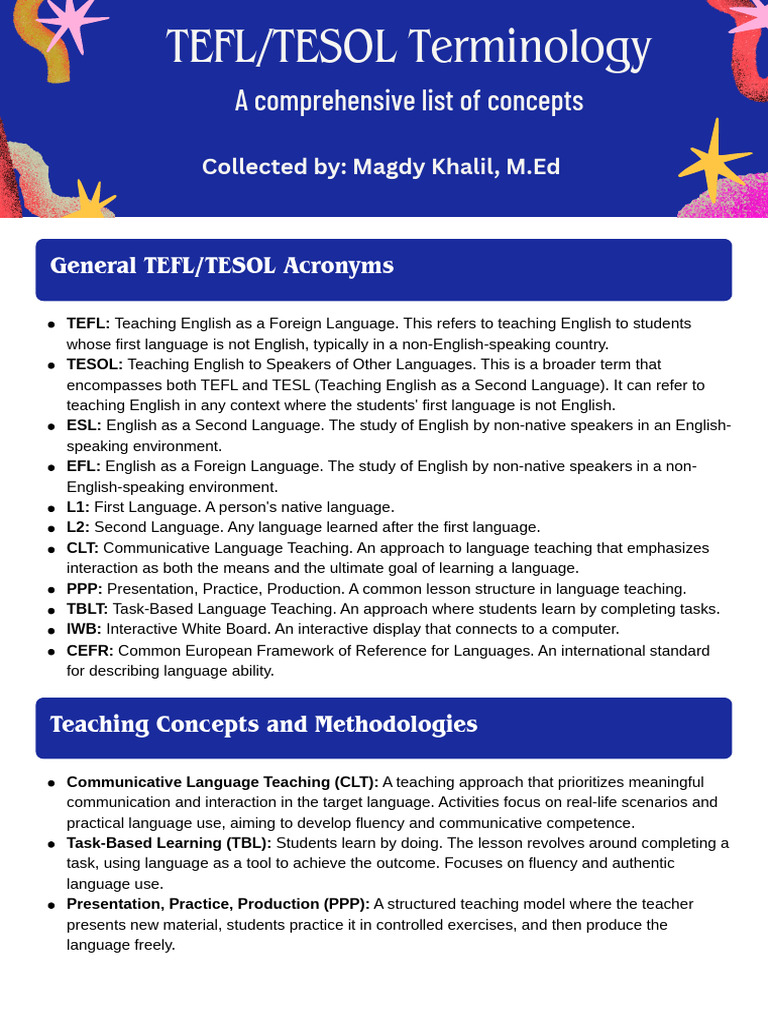 TEFL/TESOL Key Concepts and Terminology | PDF | English As A Second Or ...