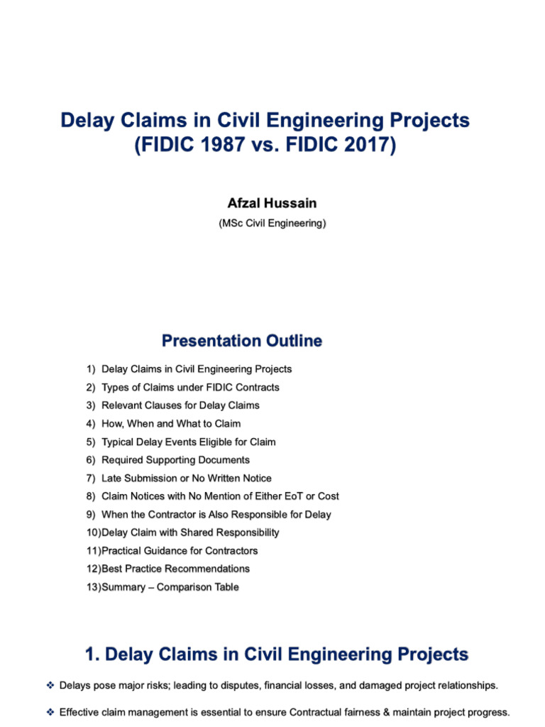 FIDIC 1987 Delay Claims Guide | PDF | Employment | Justice