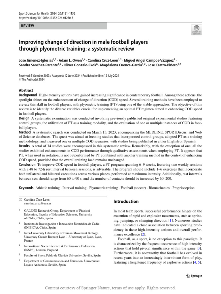 Plyometric Training for Football COD Speed | PDF | Systematic Review ...