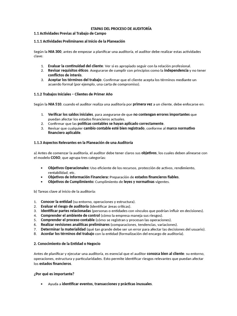Proceso de Auditoría: Actividades Previas | PDF | Auditoría | Estado ...