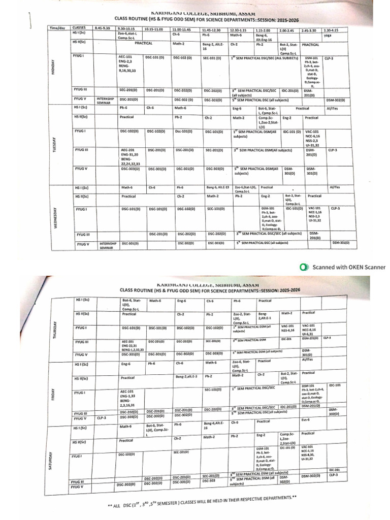Revised - Class Routine (Science) | PDF