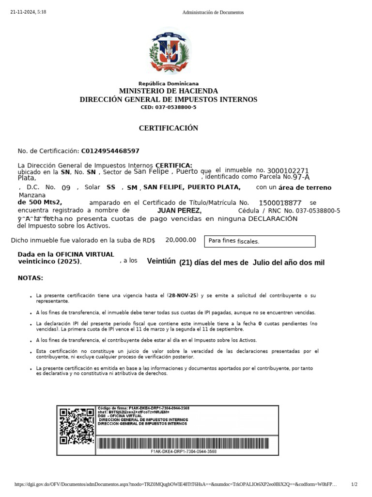 Certificación de IPI para Inmueble | PDF