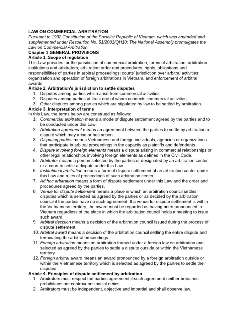 Law on Commercial Arbitration 2010 | PDF | Arbitration | Arbitral Tribunal