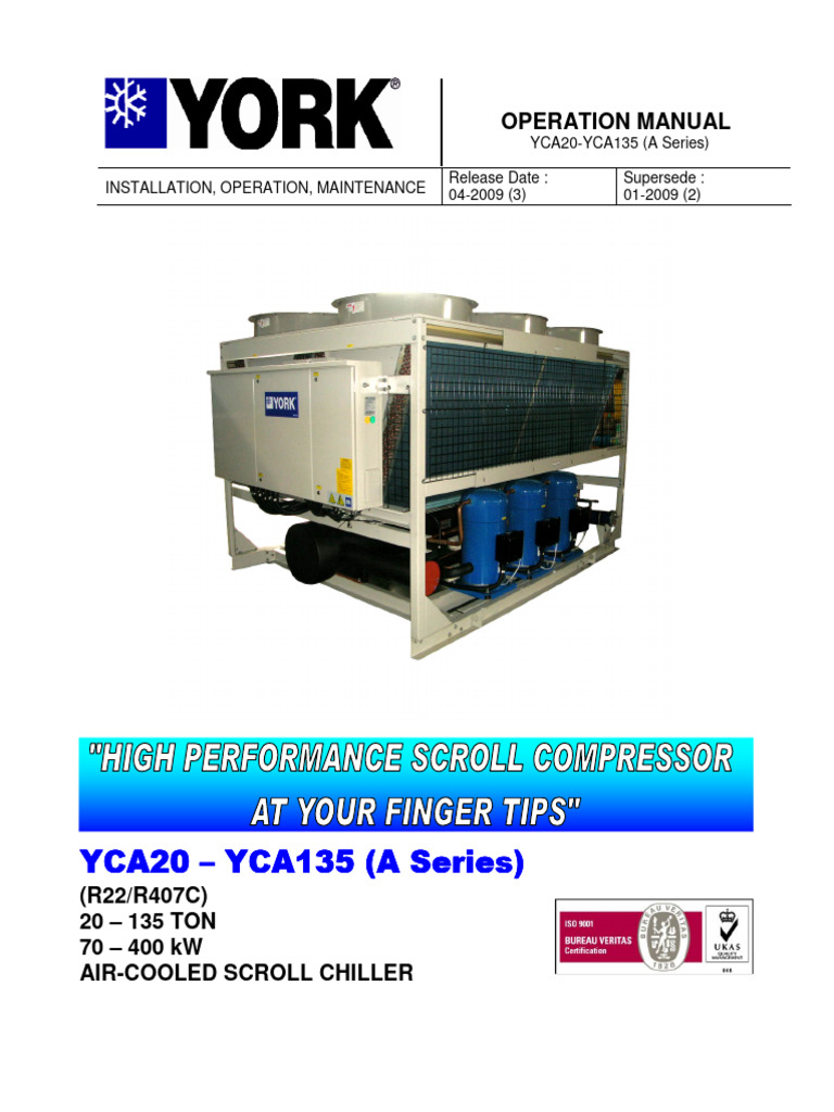 YCA20-YCA135 Chiller Operation Manual | PDF | Valve | Fuse