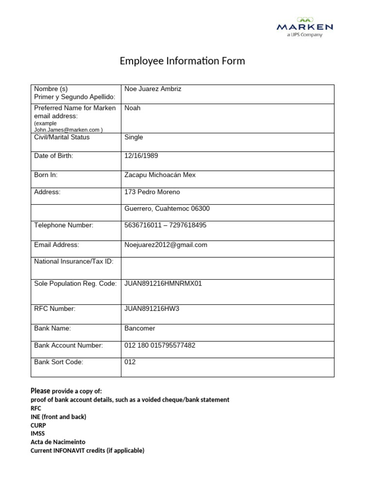Mexico - New Employee Intake Form | PDF
