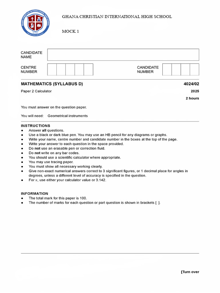 Mock 1 Math D Paper 2 | PDF