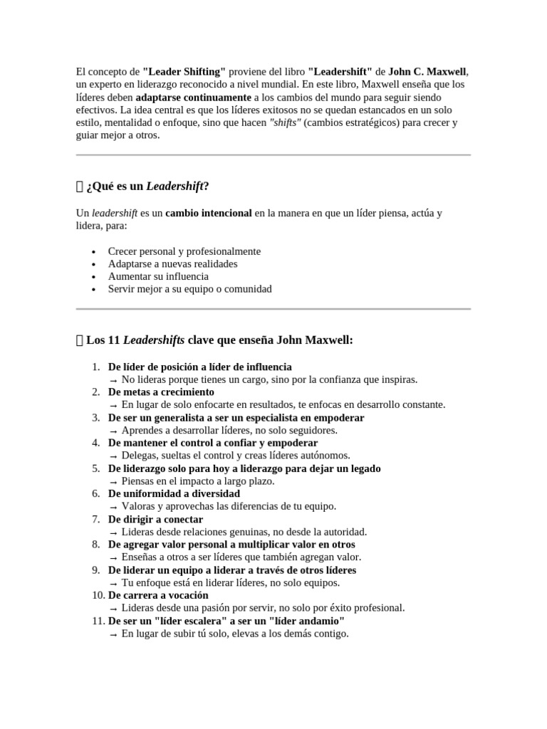 Claves del Leadershift de John Maxwell | PDF | Liderazgo