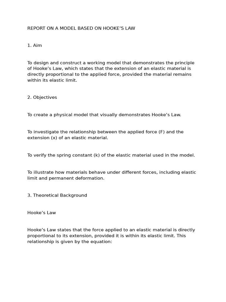 Hooke's Law Model Construction Report | PDF | Elasticity (Physics) | Force