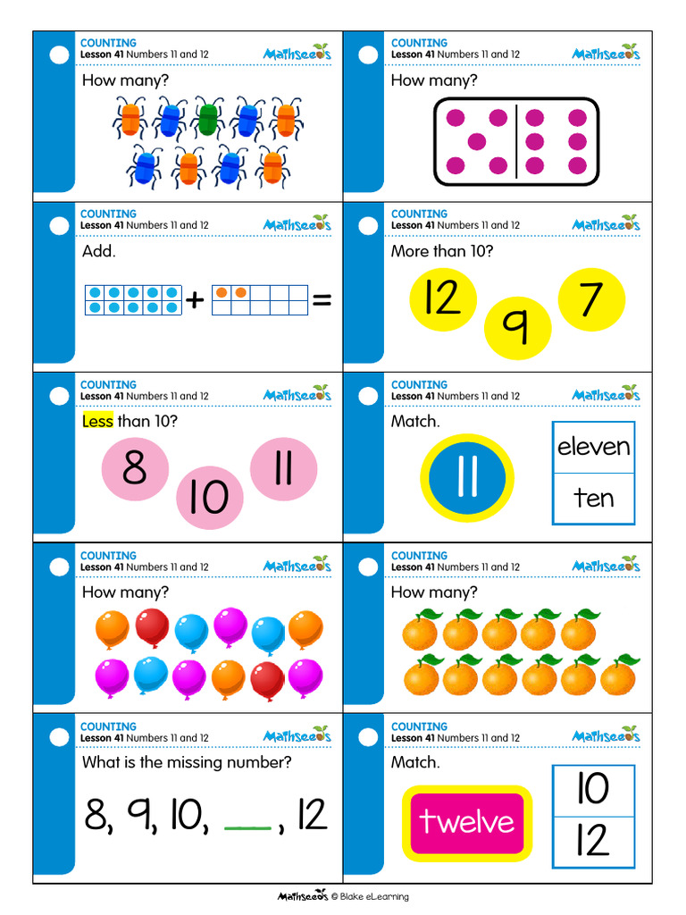 Counting Lesson: Numbers 11 and 12 | PDF