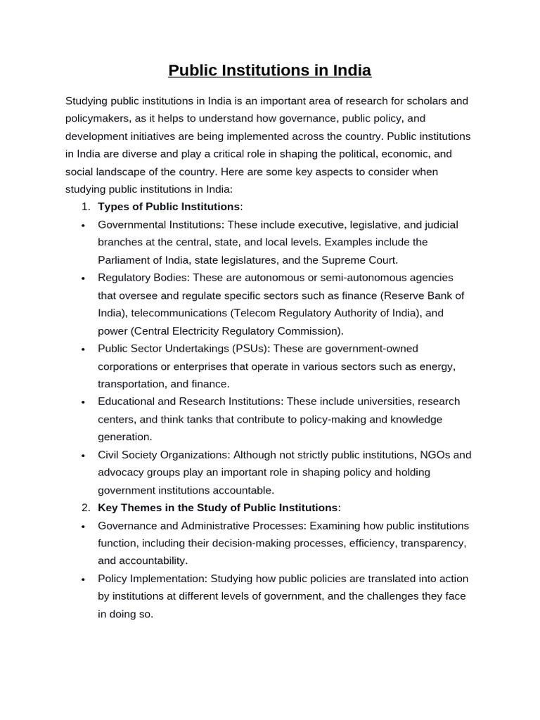 Overview of Public Institutions in India | PDF | Governance | Policy