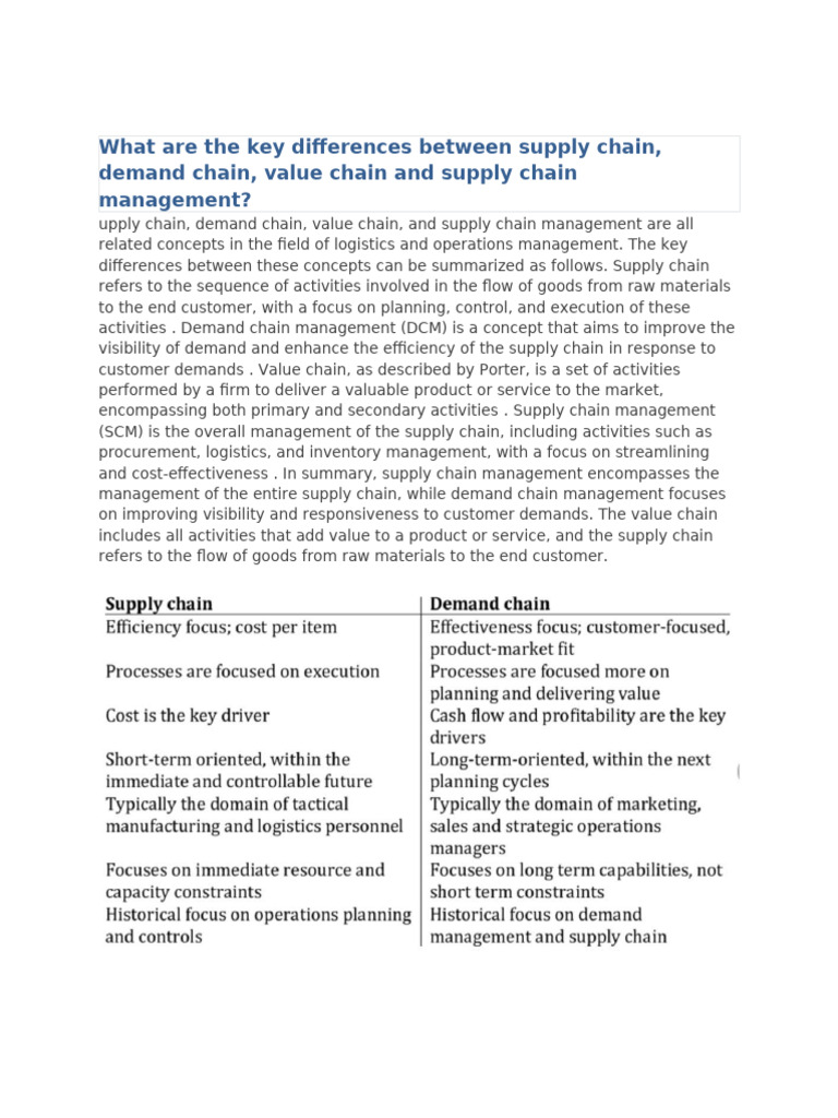What Are The Key Differences Between Supply Chain N Demand Chain | PDF
