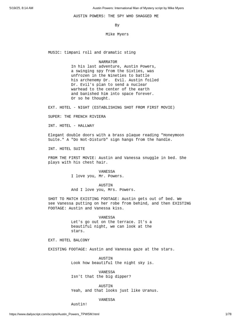 Austin Powers: The Spy Who Shagged Me Script | PDF