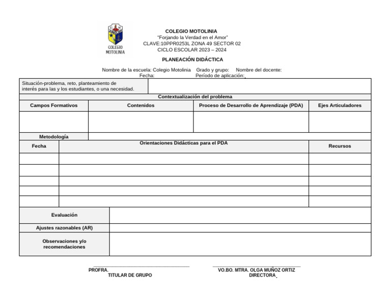 Formato de Planeacion | PDF