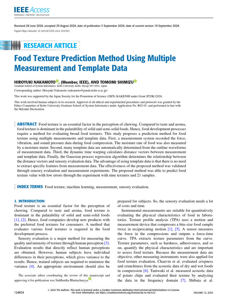 Food Texture Prediction Using Machine Learning | PDF | Sound | Perception